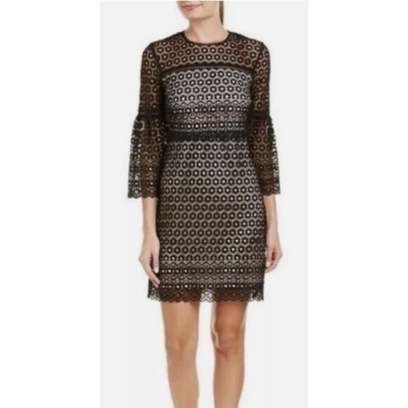 NEW J Crew Black Daisy Lace Floral Eyelet Bell Sleeve Dress Size 10